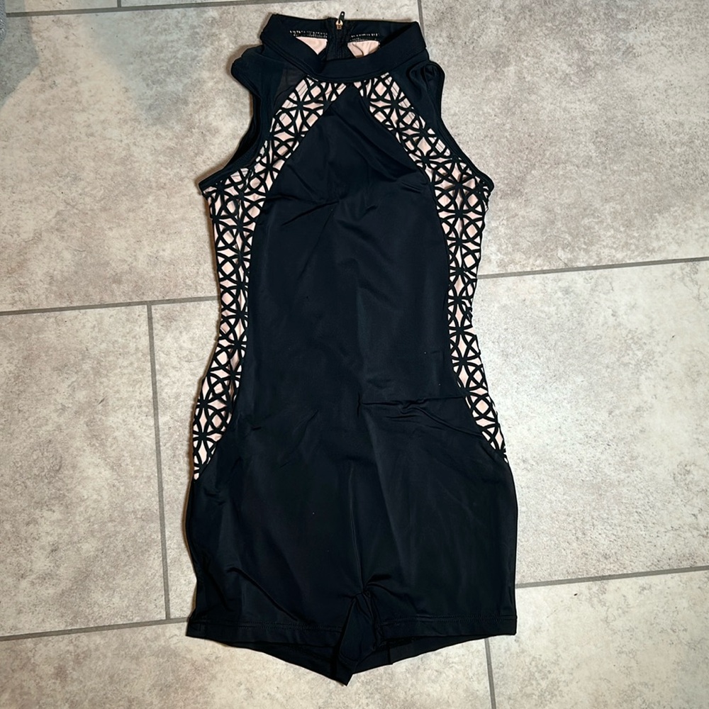 Laser cut biketard with mesh